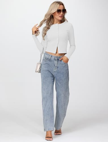 Womens Long Sleeve Tops Fall Lightweight Cardigan Cropped Going Out Shirts Ribbed Button Down Cute Trendy 2025