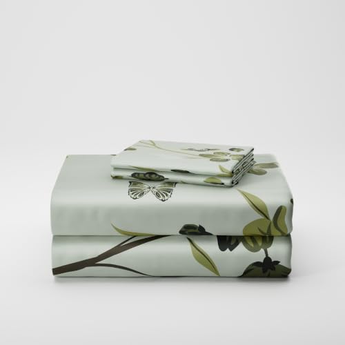Image of BLISSHOME SoftTouch 140TC Cotton King Size Printed Bedsheet with 2 Pillow Covers for Double Bed, Silky Smooth Bedding Set, Breathable, Easy Maintain, Floral Print - Green