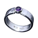 [龍頭] シルバー 950 丸 鎚目 リング 5mm幅 アメジスト メンズ 18号