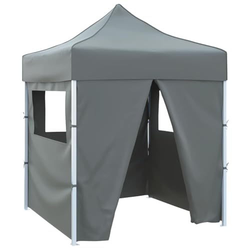 Gecheer Tente de Réception Pliable avec 4 Parois 2x2 m Acier Anthracite Tonnelle de Jardin, Gazebo Pavillon Extérieur Belvédère pour Camping, Fête, Marriage, BBQ, Terrasse, Plage