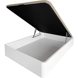 Arcon Cama 150 X 200 Duérmete Online Canapé Abatible Madera Gran Capacidad Cajón Grosor 30mm con Tapa Reforzada y Transpirable, Blanco, 150 x 190