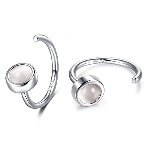 Huggie Hoop Earrings 925 Sterling Silver Synthetic Moonstone Half Hoop Earrings for Women Open Hug Hoop Earrings Half Huggie Earrings