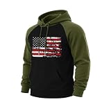 BlackTeak Men's Hoodies American Flag Print Sweatshirt Waffle Raglan Split Color Graphic hoodie Casual Drawstring Long Sleeve Pullover with Kanga Pocket(L,Army Green)