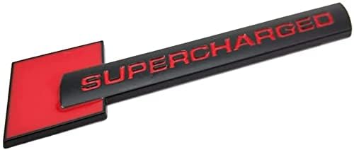 Image of 2pcs Metal Supercharged Logo car Emblem Premium Auto Badge Rear Trunk Sticker Side Fender Decal (Black-red)