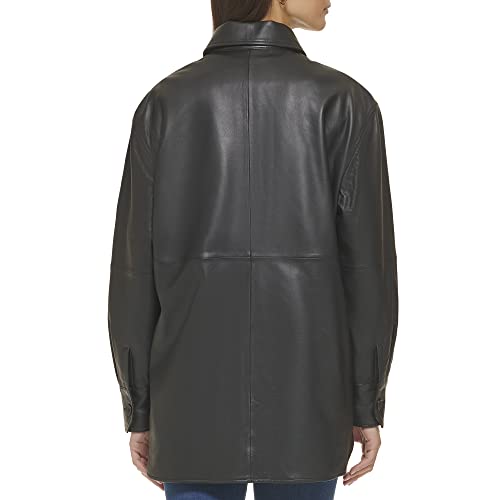 Cole Haan Women's Shirt Collar Button Up Leather Coat4