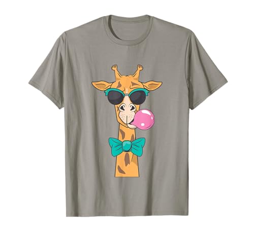 Giraffe Blowing Bubble Gum with Sunglasses Bowtie Cute Boy's T-Shirt