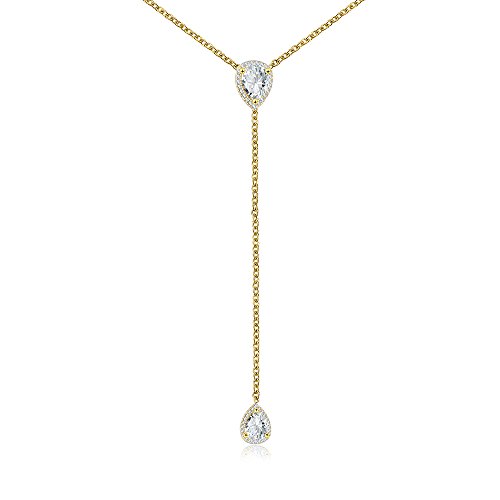 espere CZ Pear Drop Lariat Necklace 16
