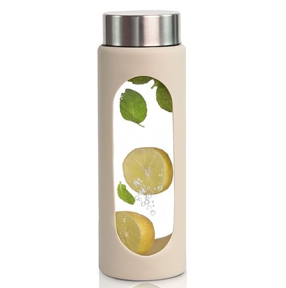 Image of Glassbunny Glass Drinking Bottle with Leakproof Stainless Steel Cap and Cover, Reusable Juice Bottles Beverage Drinkware, to Go Travel Bottles for Drink 750ML