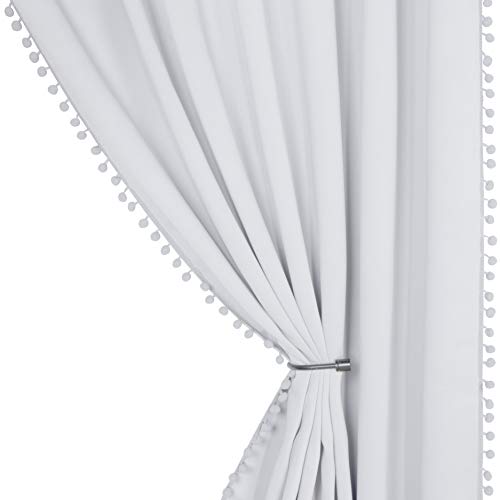 Image of LORDTEX Pom Pom Blackout Curtains for Bedroom - Thermal Insulated Curtains, Sun Light Blocking Rod/Pole Pocket Window Drapes for Living Room, 52 x 95 inch, Greyish White, Set of 2 Panels