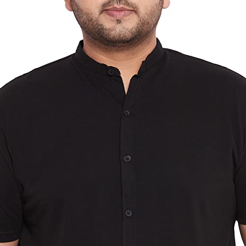 Image of WILD WEST Mens Plus Size Mandarin Collar Black Colour All Over Solid Half Sleeve Shirt for Men (A)