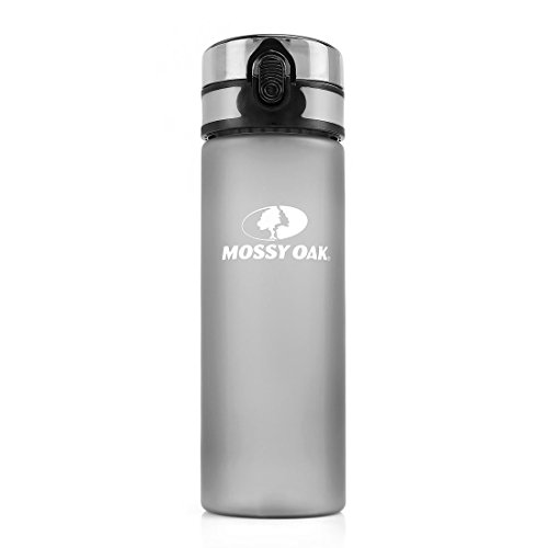 Mossy Oak 21.5 Oz Sports Water Bottle - Fast Water Flow - BPA-Free Tritan Plastic Bottle with Locking Flip-Flop Lid - Leakpoof and Dustproof Cap for Hiking Cycling Camping Gym Yoga Fitness - Grey