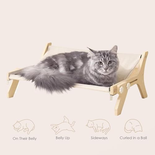Cama de ventana para gato que evita caídas gracias a su hamaca de madera estable 3