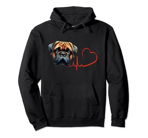 Bullmastiff Dog My Heartbeat EKG, divertido amante y propietario de perros Sudadera con Capucha