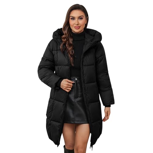 Abrigos de invierno para mujer, chaqueta de forro polar con capucha, abrigo de manga larga, abrigo con cremallera, resistente al viento, gabardina gruesa (negro, XXXL)