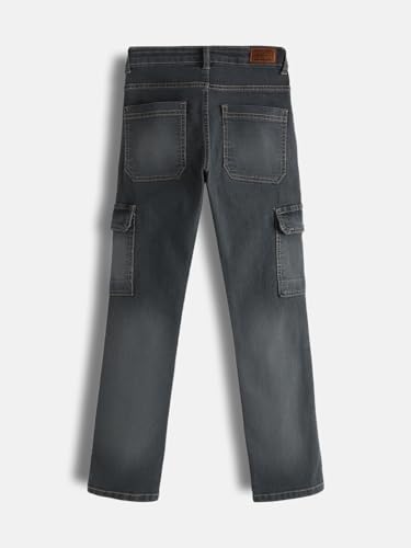 Image of Urbano Juniors Boy's Slim Fit Washed Denim Cargo Jeans with 6 Pockets Stretchable