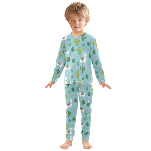 Pajama Sets Long Sleeve Alpaca Cactus Flower Leaves Soft Comfy Sleepwear 2 Piece PJS 3-8T2