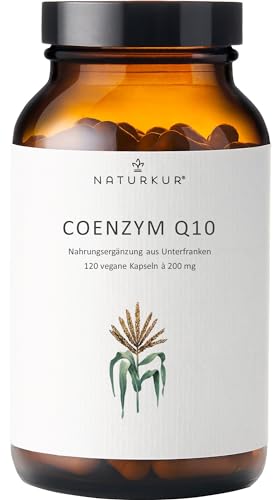 Naturkur Coenzym Q10 200mg - 120 Kapseln im Apothekerglas - Ubiquinon Vegan laborgeprüft ohne Zusatzstoffe in Handarbeit hergestellt in Unterfranken