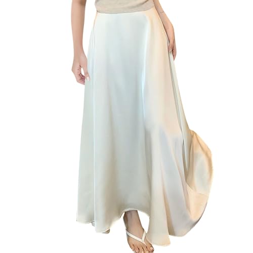 Ladies Casual Skirts Solid Satin a Line Vacation Skirt Womens Maxi Trendy Skirts Comfortable Fit Big and Tall Skirt