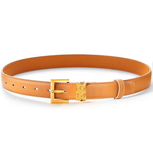 FEITENGU Gold Y Buchstabe Gürtel Damen Braun Taillengürtel aus Leder für Kleider & Jeans Damengürtel Taillengürtel Ledergürtel Frauen Geschenke 95CM