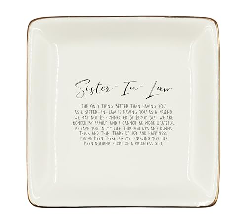 WODMIS Sister in Law Gifts Ceramic Jewelry Tray, Sister In Law Bonus Sister Mother in Law Bestie Mimi Aunt Birthday Wedding Gifts Mothers Day New Engagement Gifts Jewelry Plate Ring Trinket Dish 306 by WODMIS - Used condition - US$10.52