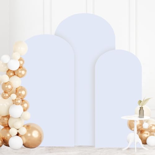Image of White Arch Cover Set of 3 Spandex Arch Backdrop Cover (7.2FT, 6.6FT, 6FT) Wedding Arches Backdrop Stand Covers Balloon Arched Covers Stretchy Backdrops for Baby Shower Party Birthday Banquet Decor