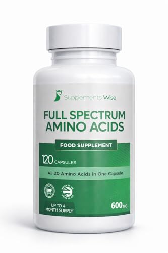 Full Spectrum Amino Acids Complex - 120 Powder Capsules - Free Form Amino Acid Supplements - Includes Essential (EAA) and BCAA for Optimal Benefits - Suitable for Vegans - Up to 4 Month Supply