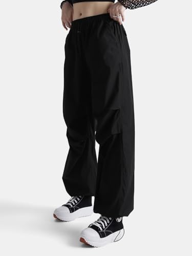 Image of The Souled Store Ink Black Women and Girls Elasticated Toggled Cotton Parachute Pants