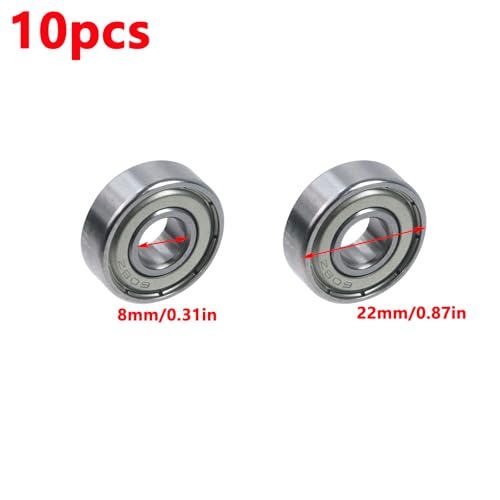 Image of Antrader 608 ZZ Ball Bearings,Miniature Deep Groove Ball Bearings,10Pcs | 8mm x 22mm x 7mm High Carbon Steel Shielded Sealed Miniature Skateboard-Bearings