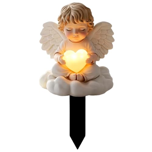LMJOPYQ 2D Grabschmuck Wetterfest Grab Deko Wetterfest Grab Deko Herzförmiges Engel Design für Friedhof Dekoration und Garten Dekoration Wetter Fest Outdoor Dekoration