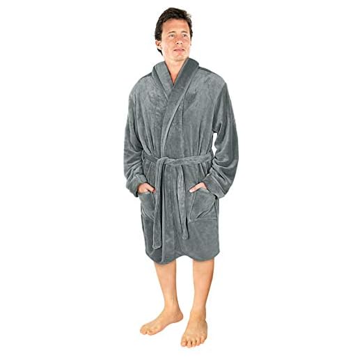 NY Threads Lyxig Sjal Krage Morgonrock | Supermjuk Fleece Badrock | Mysig Loungewear och Nattkläder (Stålgrå, L)