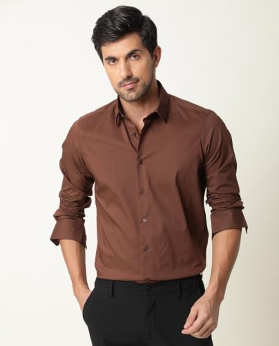 Rare Rabbit Men Regular Fit Solid Brown Cotton Button-Down Long Sleeve Shirt | - Image 8