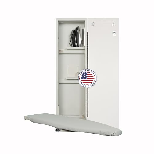 Iron-A-Way Built-In Ironing Center with 42 Inch Swiveling Ironing Board, Hot Iron Storage and Flat White Door-ANE42FWU