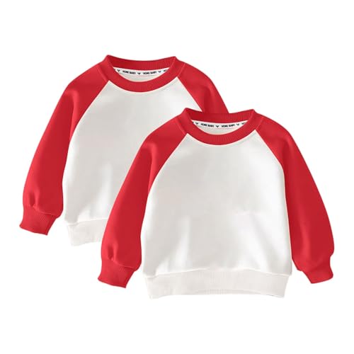2 Pack Unisex Kids Sweatshirt Crewneck Long Sleeve Cotton Basic Pullover Top Cozy Cute Sweatshirts for Girls and Boys