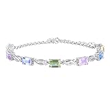 KnSam Pulseras de oro blanco de 18 quilates para mujer, ajustables, multicolor, zafiro, 4,5 ct, clásica, oro blanco 750, pulsera con diamantes de oro real, longitud 17,7 – 19,9 cm