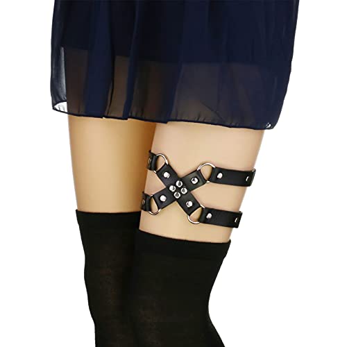 Adjustable Leg Garter Belt, Elastic Punk Cross Thigh Garters for Women, 1 Pair2