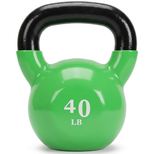 Fitvids All-Purpose Color Vinyl Coated Kettlebell – 40 Pounds – Flats – Various