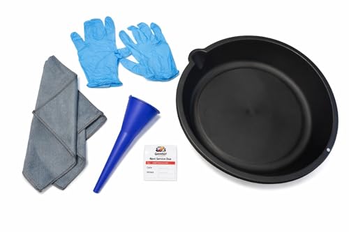 Oil Change Kit with 6.8 Liter Oil Drain Pan, Funnel, Nitrile Gloves, Shop Towels and Oil Change...