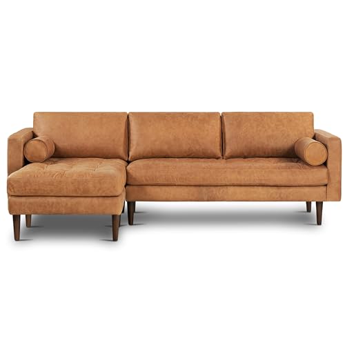 POLY & BARK Napa 104.5' Right-Facing Sectional Sofa – Cognac Tan Full-Grain Pure-Aniline Italian Leather, Feather-Down Cushions, Solid Wood Frame