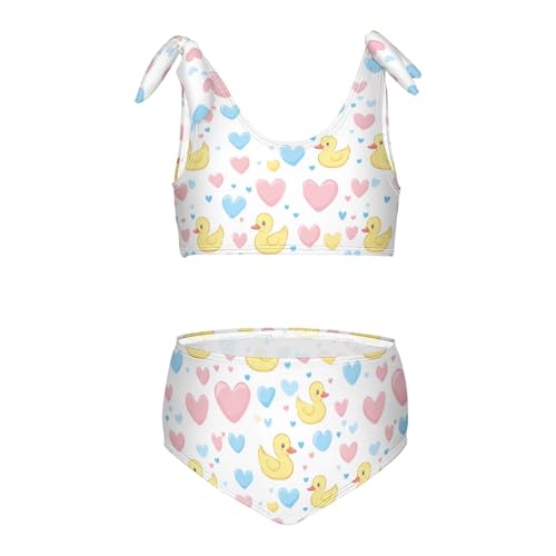 Wusikd Yellow Ducks Girls Swimsuits Two Piece Pink Blue Hearts Swimwear Bikini Set for for Girls Size 3T