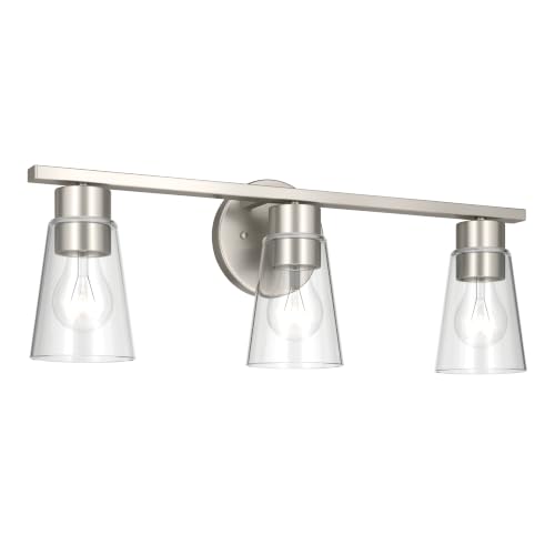 Image of Kichler Stamos 22.25 inch 3-Light Soft Modern Vanity Light with Clear Glass in Brushed Nickel, (8.25 inch H x 22.25 inch W), 55121NICLR