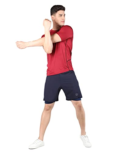 Image of CHKOKKO Double Layered Gym Shorts for Men Workout | Compression Inner Layer with Pockets Across Inner Outer and Back | Dry Fit Sports Athletic wear for Running Jogging or Training