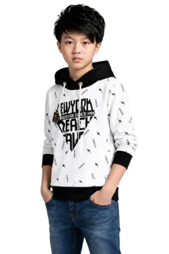 Image of TICOSS Kids Boys & Girls Hooded Neck Full Sleeves Typography Printed T Shirt, White, Pack of 1