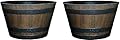 Classic Home and Garden Whiskey Plastic Resin Flower Pot Barrel Planter, Walnut Brown, 20.5" (Pack of 2)