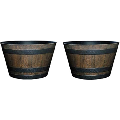 Classic Home and Garden Whiskey Plastic Resin Flower Pot Barrel Planter, Walnut Brown, 20.5" (Pack of 2) Cover
