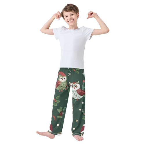 Owl Spruce Branches Boys Long Pants Soft Trousers Elastic Waist Kids Lounge Bottoms with Pockets S-XL2