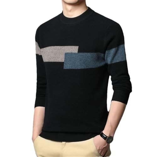 Dcvmvmn 2024 Winter Men's Wool Sweater Fashionable Color Block Long Sleeve Warm Pullover