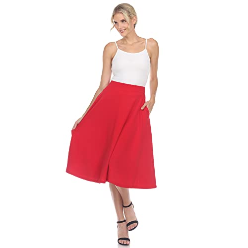 White Women's Flared Midi Skirt with Pockets4