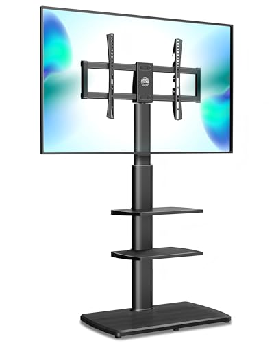 FITUEYES テレビスタンド ハイタイプ tvスタンド 32～70インチに対応 壁寄せ テレビ台 幅60cmの木製台座 耐荷重40kg VESA600x400mmまで 高さ調整可能 左右首振り可能 棚板2枚付き 木目調 ブラックの商品画像（Amazon）