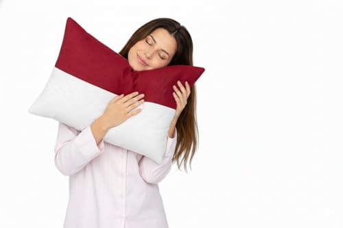 Image of ARLinen Hollow Fiber Sleeping Pillow - Set of 2, Height Adjustable, Soft & Fluffy Comfort, White & Burgundy, 36x20 Inch with 300g Extra Fiber for Custom Comfort, Pillow Covers Included