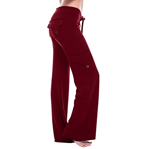 Senyentie Calças femininas cintura elástica casual cargo calças jogger calças de ioga bolsos calças